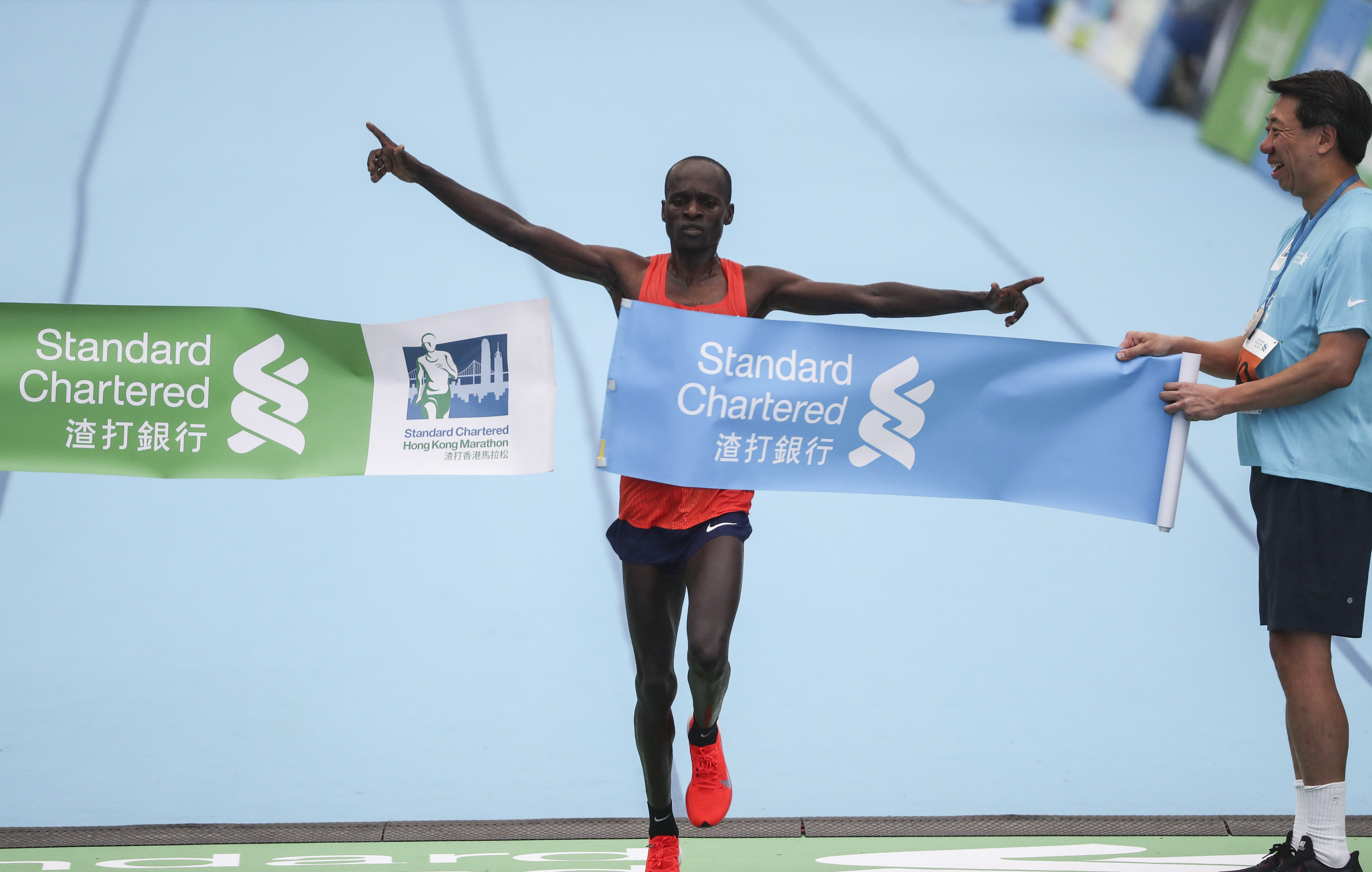 Kenya’s Barnabus Kiptum breaks the record for the men’s marathon in Hong Kong. Photo: Nora Tam