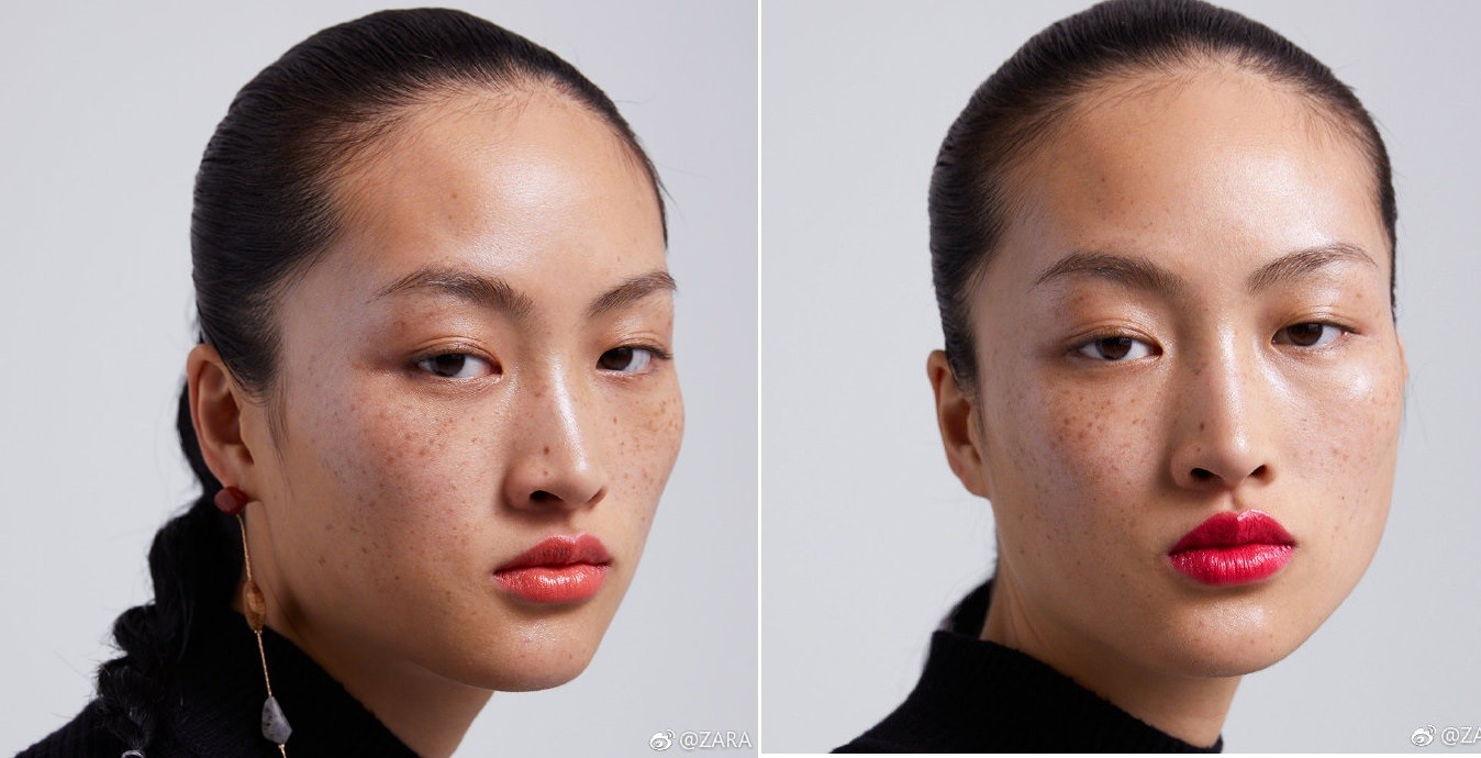 Chinese top model Jing Wen’s freckles, featured in photographs helping to publicise Spanish fashion brand Zara’s make-up, sparked heated debate in China. Photo: Zara Weibo