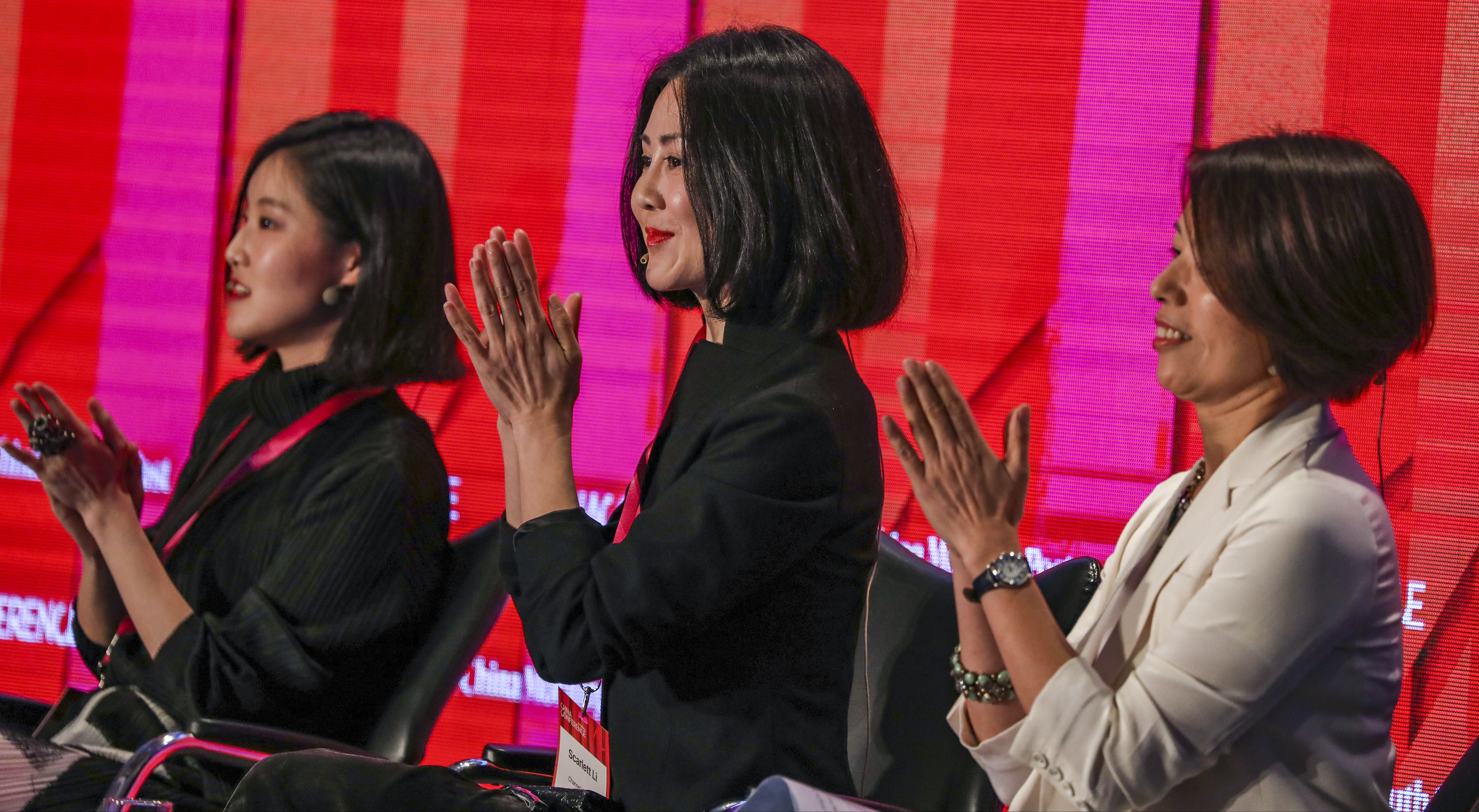 (From left) Daisy Guo, Scarlett Li and Susanne Choi attend a session on women’s issues at the China Conference in Hong Kong on Thursday. Photo: Nora Tam