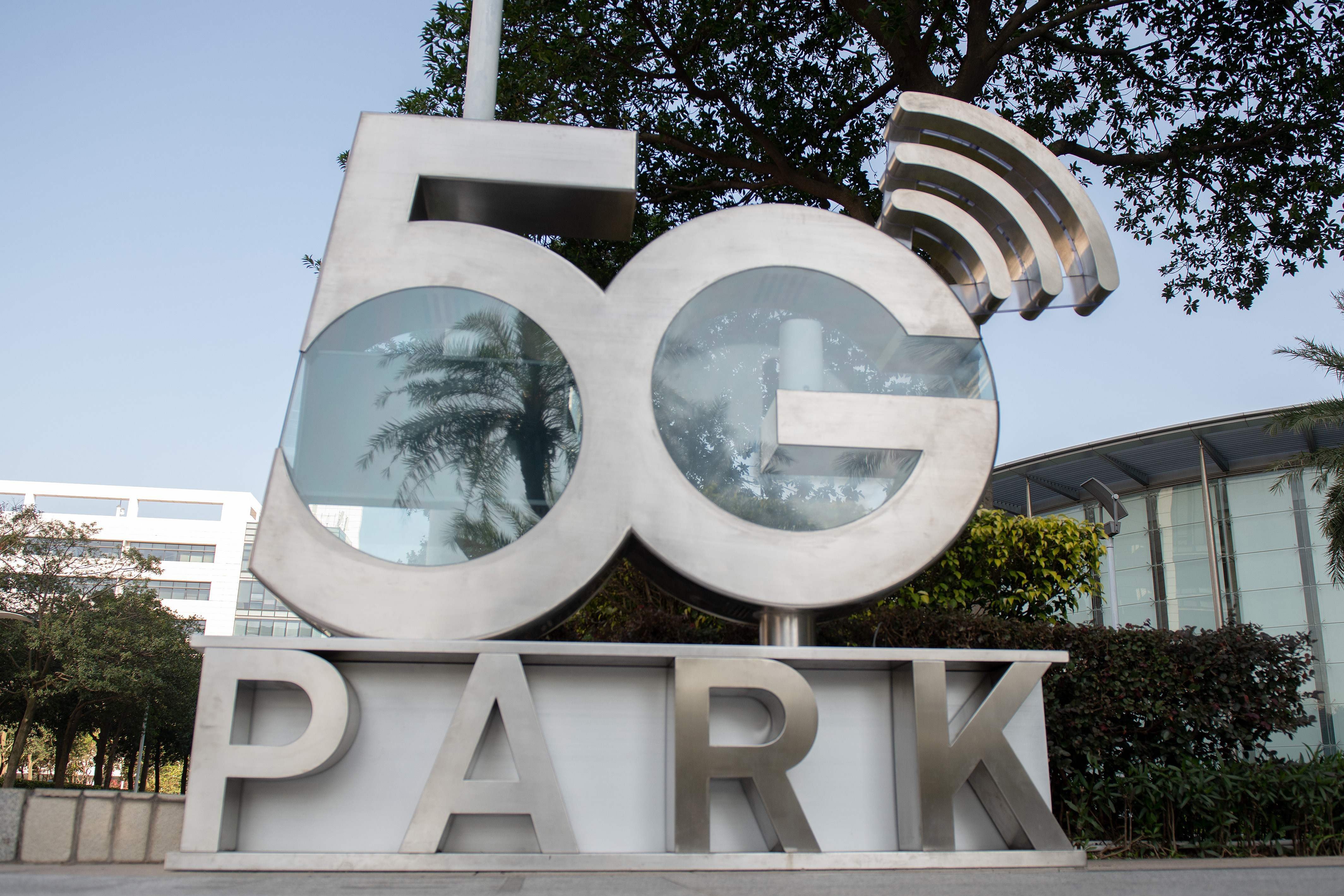 A sign announces a “5G Park” at Huawei’s global headquarters in Shenzhen. Photo: Agence France-Presse