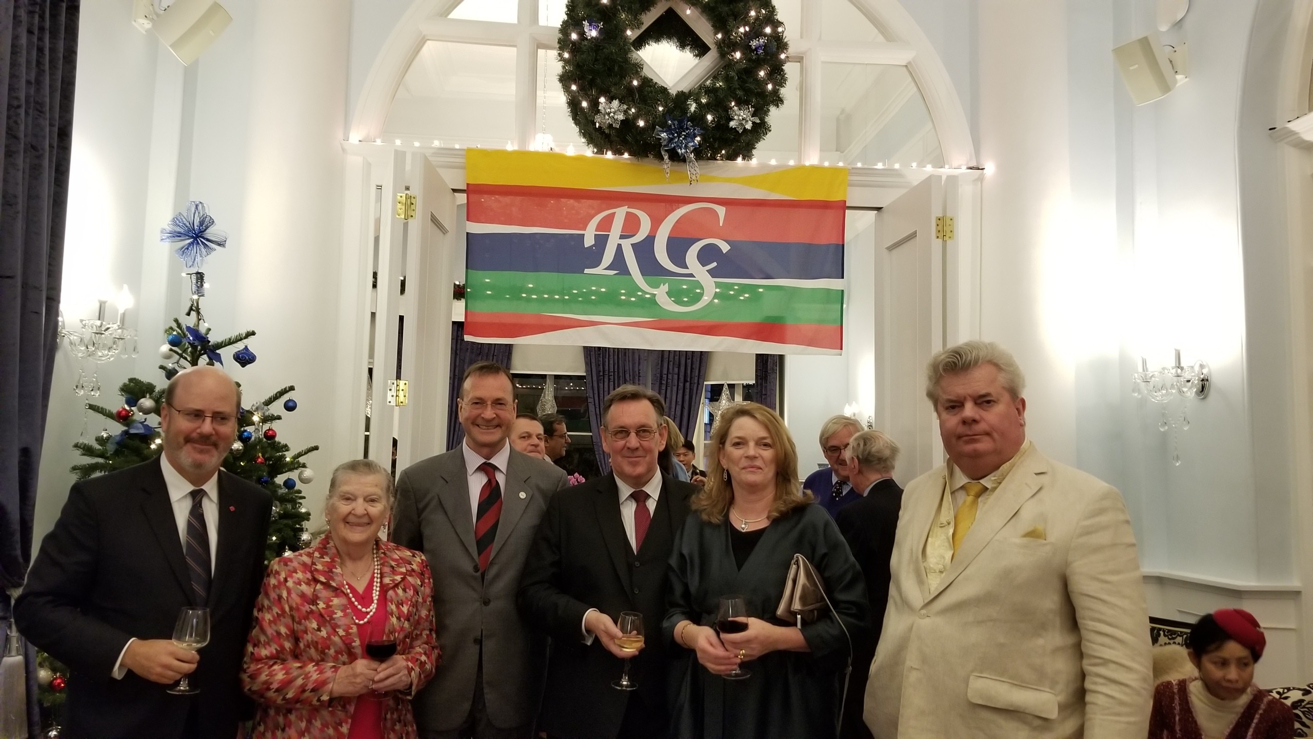 The Royal Commonwealth Society’s Hong Kong chairman Peter Mann (third from left) at a Christmas party held by the group last year. Photo: Handout