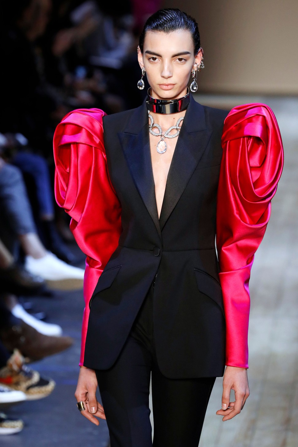 A model displays a creation by French fashion designer Nicolas Ghesquiere  for Balenciaga Spring-Summer 2013 Ready-To-Wear collection show held at  Balenciaga headquarters in Paris, France, on September 27 2012. Photo by  Alain