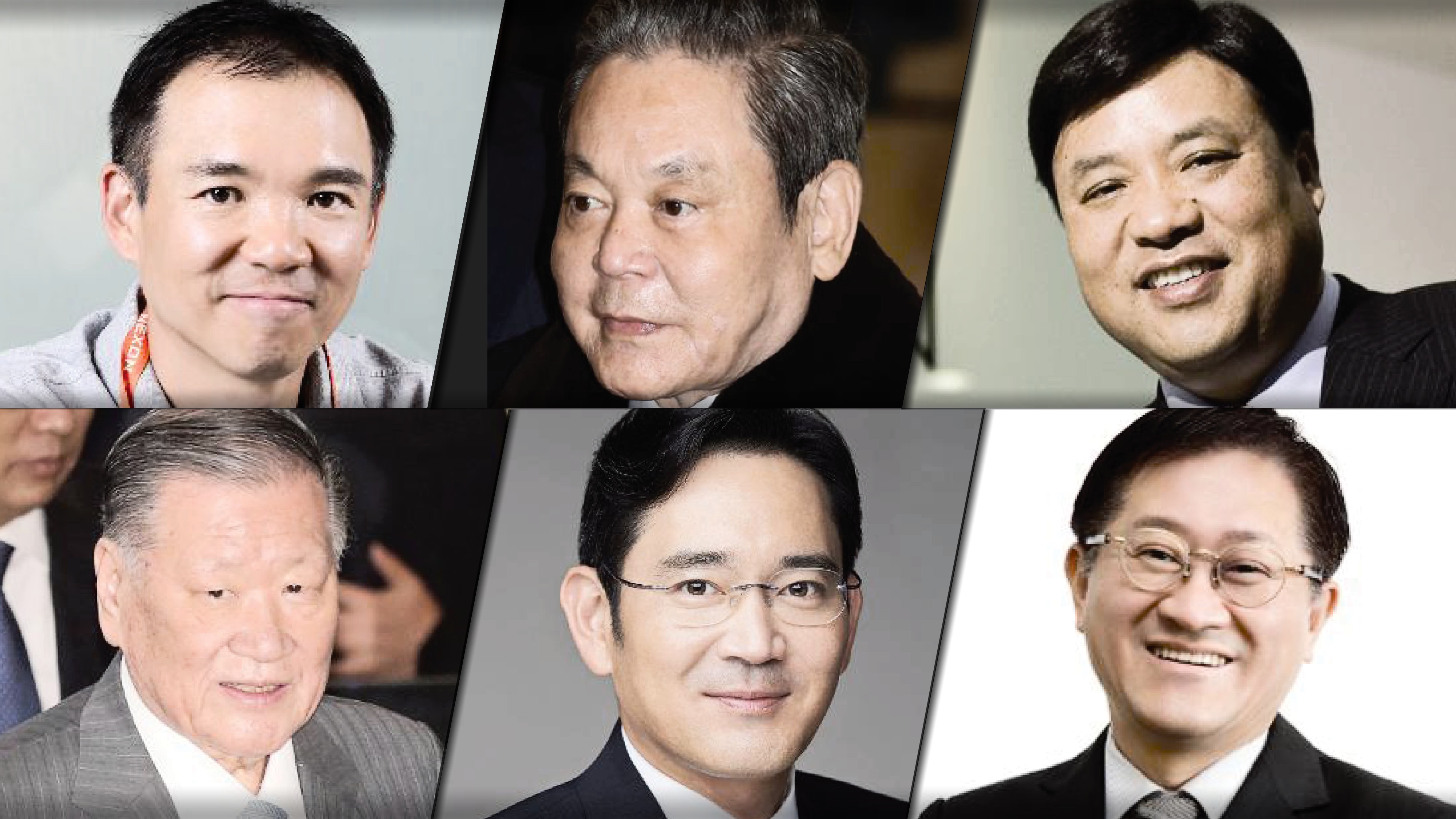 South Korea’s 6 richest billionaires, clockwise from top left: Kim Jung-ju, Lee Kun-hee, Seo Jung-jin, Suh Kyung-bae, Jay Y. Lee and Chung Mong-koo. Graphics: Kwong Wang Chow