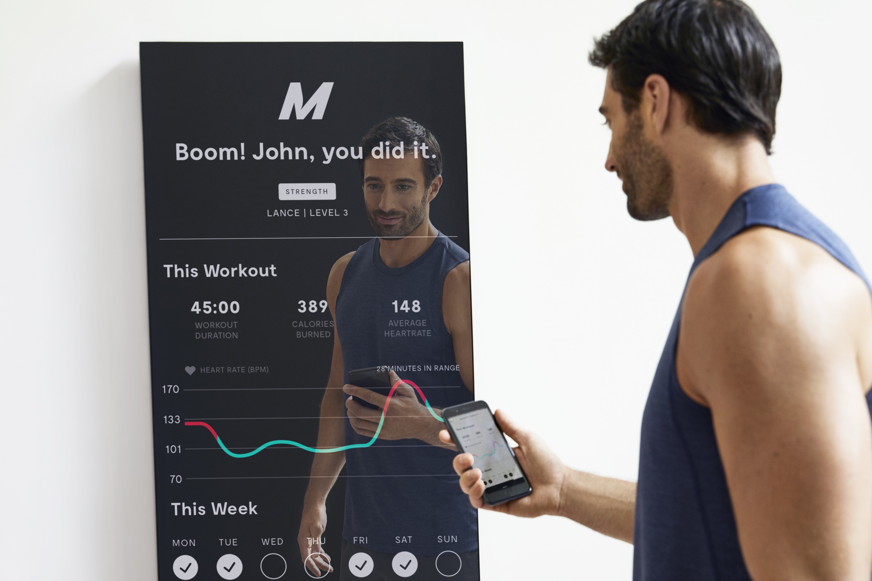Mirror is an interactive home gym which hangs on the wall, with the hi-tech, one-way, liquid-crystal display mirror able to create a fully immersive fitness experience