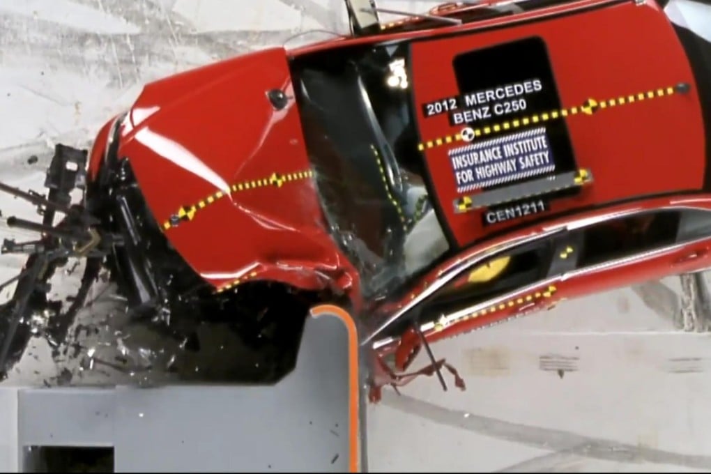 A Mercedes-Benz in a crash test.