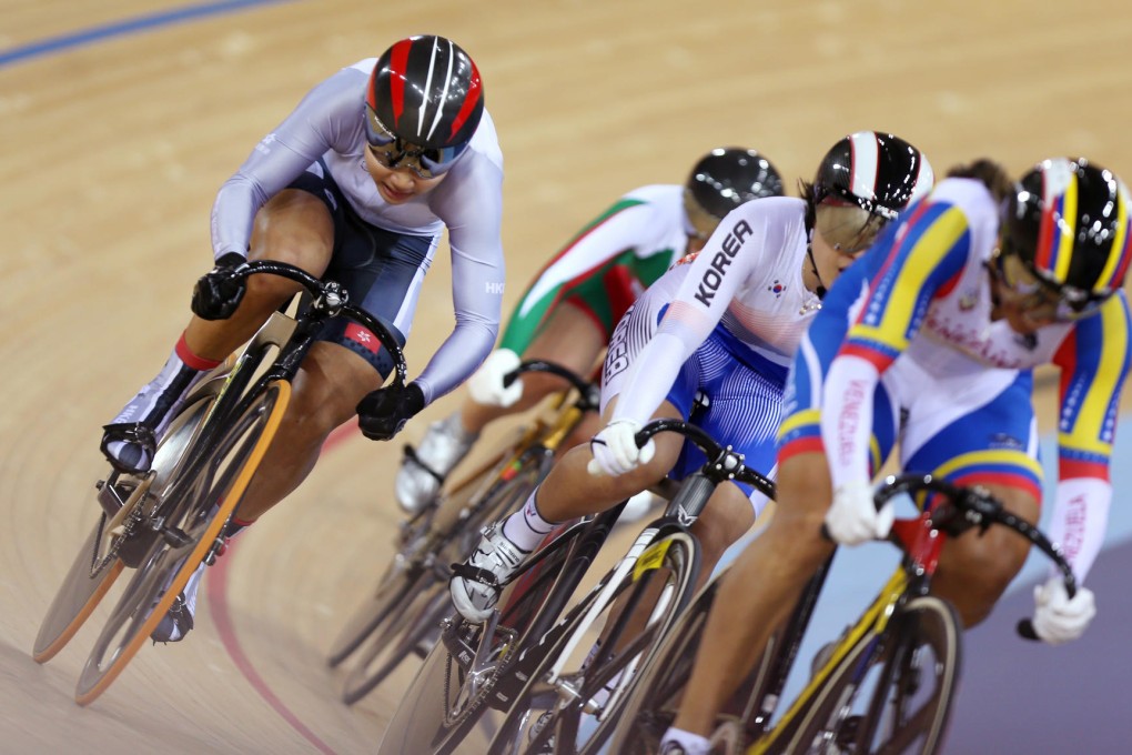 Hong Kong's Lee Wai-sze (left) in the first round of the women's keirin event in London.Photo: Felix Wong