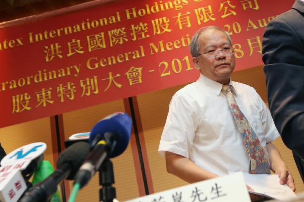 Non-executive director Chen Fang-kun says Hontex will hire an investment bank to review if it should continue listing. Photo: David Wong