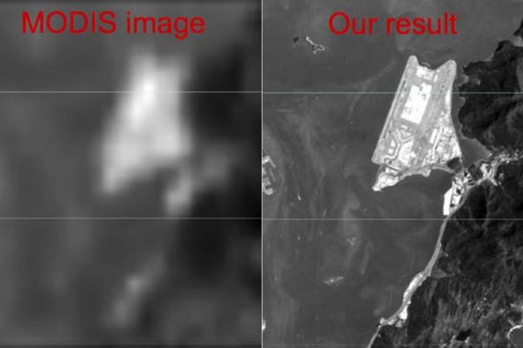 A normal satellite view (left), gets the Huang treatment.