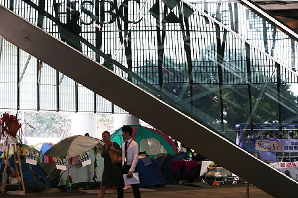 Despite a looming eviction deadline, about 20 tents and some furniture still remained at Occupy Central on Monday afternoon. Photo: David Wong