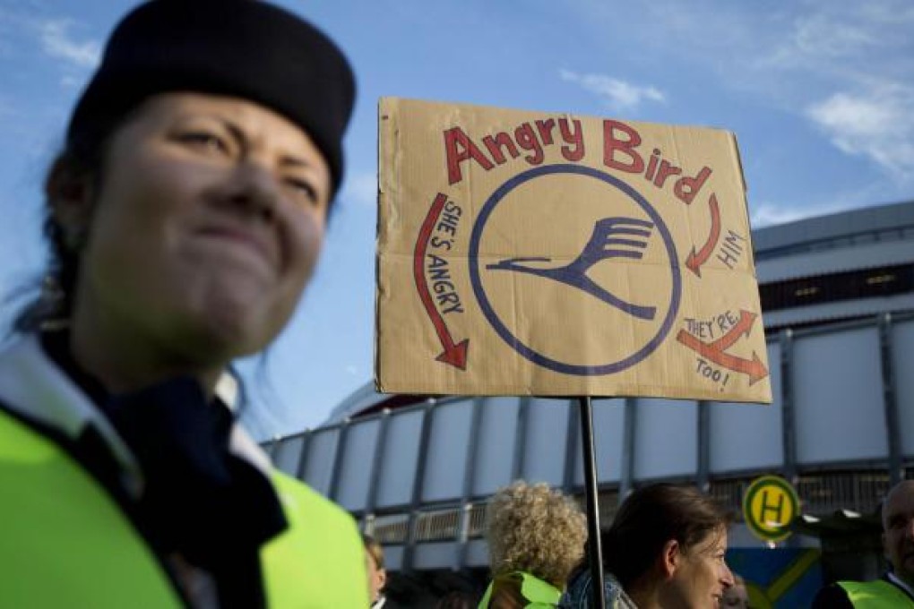 Lufthansa cabin staff strike at Frankfurt airport. Photo: AFP