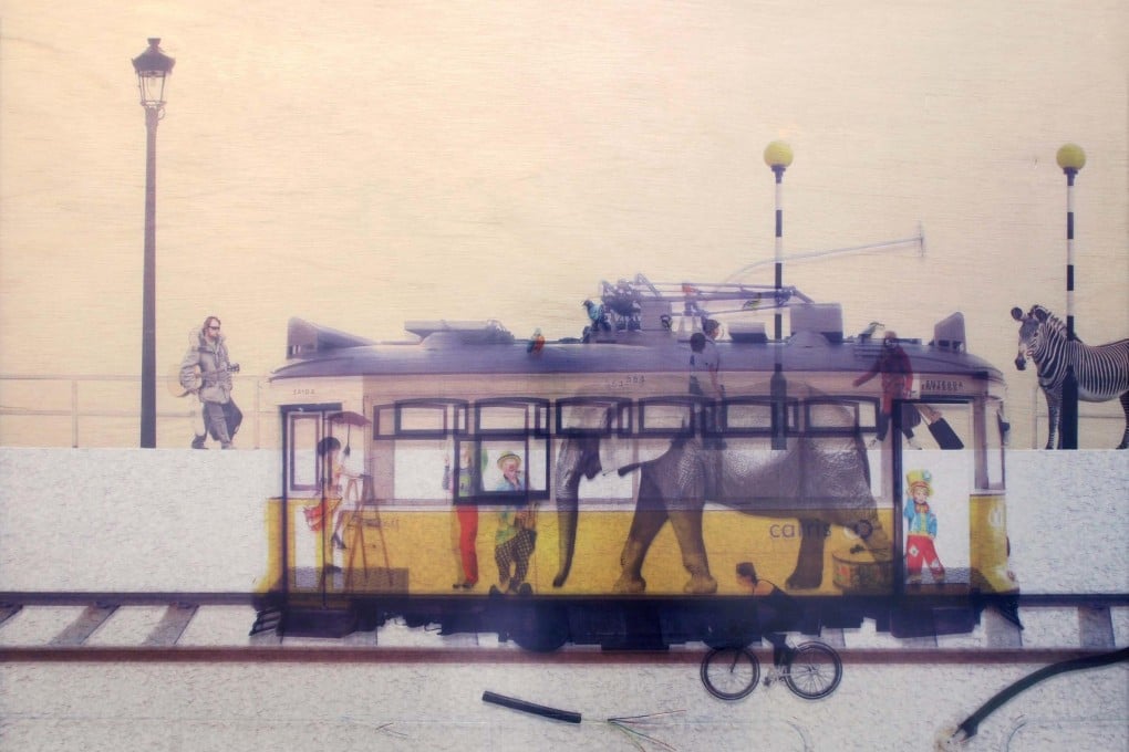 Strangers, a transparent adhesive collage and wood, by Tang Kwok-hin