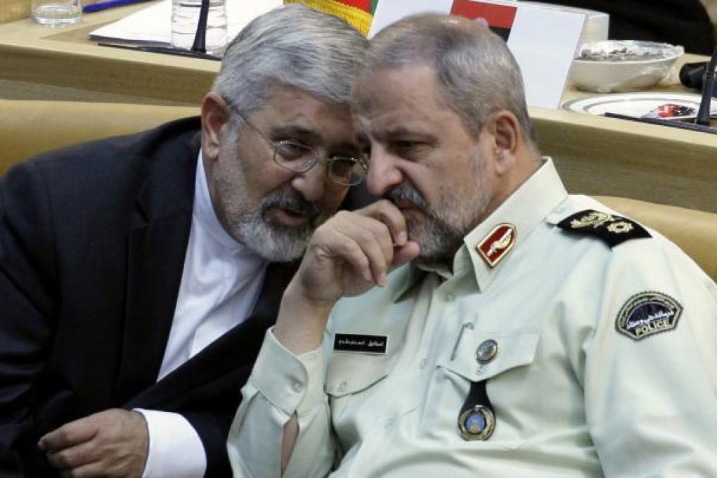 Iran's envoy to the IAEA Ali Asghar Soltanieh (left) with Iran's police chief Esmail Ahmadi Moghaddam at the Non-Aligned Movement summit in Tehran. Photo: AP