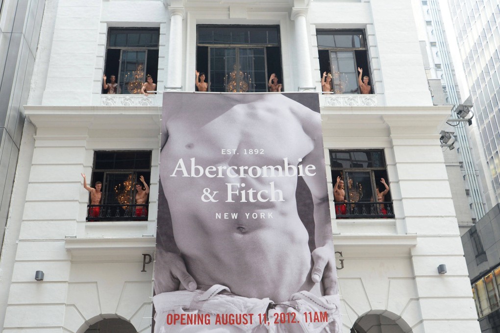 A poster hangs outside the Abercrombie & Fitch store building in Central, Hong Kong. SCMP