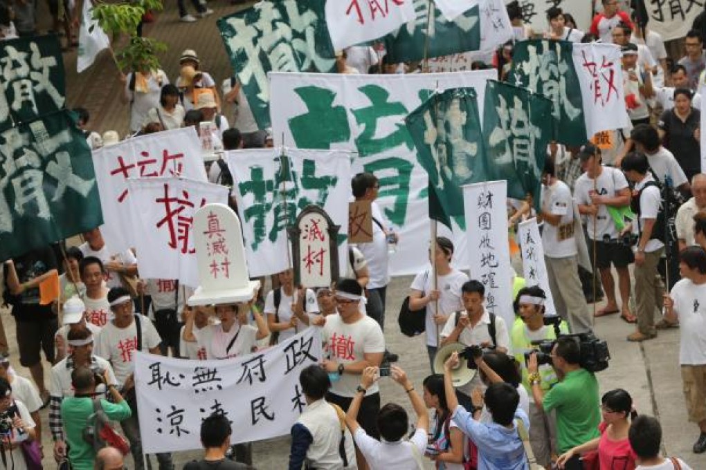 Villagers and concern groups held a protest against the land resumption of North East New Territories New Development Areas in Sheung Shui. Photo: David Wong