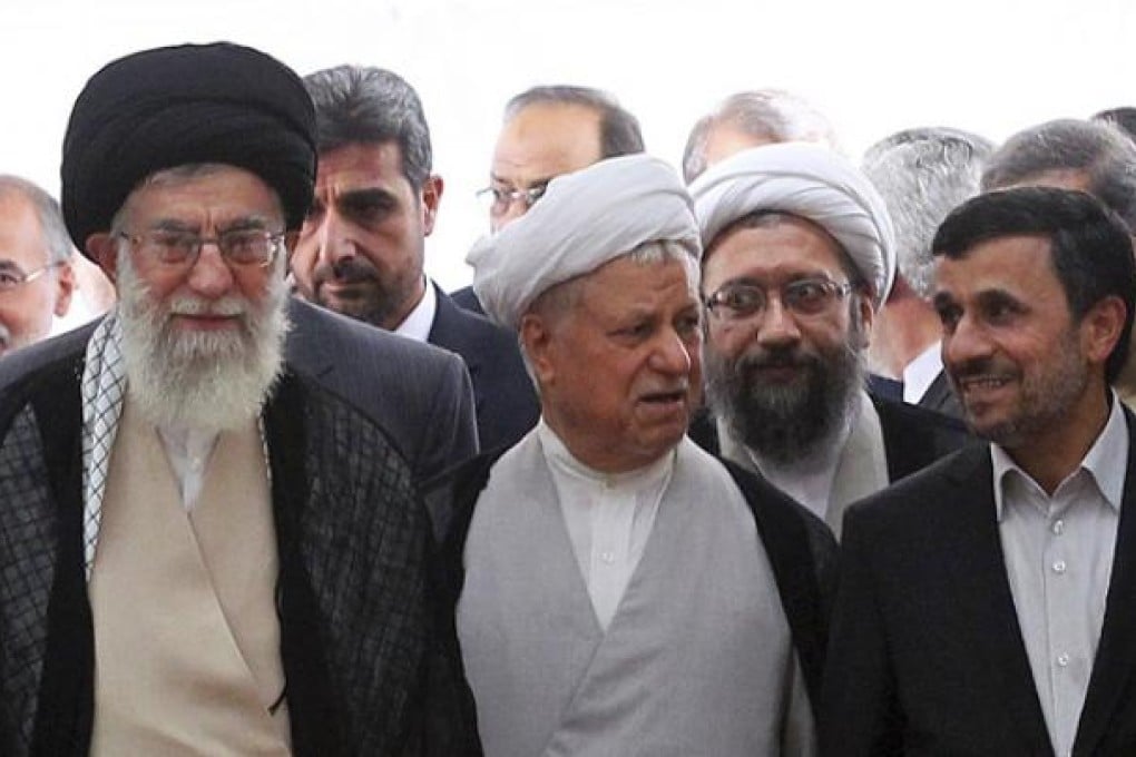 Supreme leader Ayatollah Ali Khamenei, left, Akbar Hashemi Rafsanjani, centre, and President Mahmoud Ahmadinejad, right, in Tehran on August 30. Photo: AP