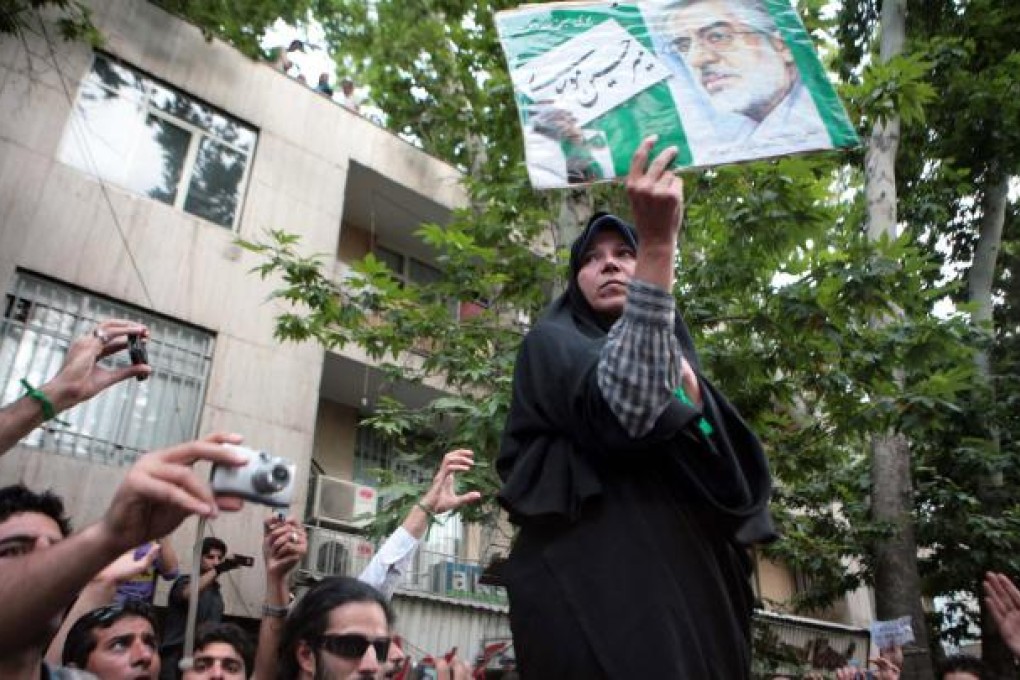 Faezeh Hashemi Rafsanjani, daughter of Ali Akbar Hashemi Rafsanjani, at an opposition rally in Tehran in 2009. Photo: NYT