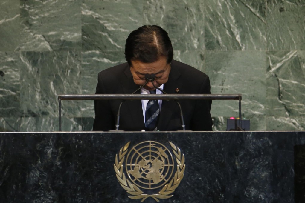 Japanese Prime Minister Yoshihiko Noda addresses the UN General Assembly in New York. He later said there could be no compromise with China over the Diaoyus. Photo: Reuters