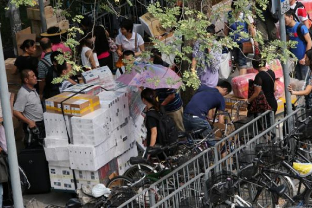 Goods stacked up outside Sheung Shui railway station. Photo: David Wong