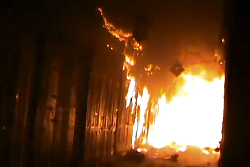 A fire tears through a historic souk in Aleppo. Photo: AP