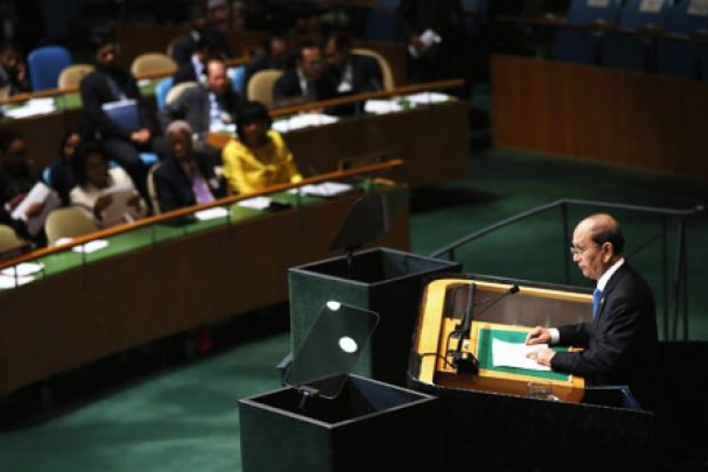 Myanmar leader Thein Sein addresses the UN General Assembly on Thursday. Photo: AFP