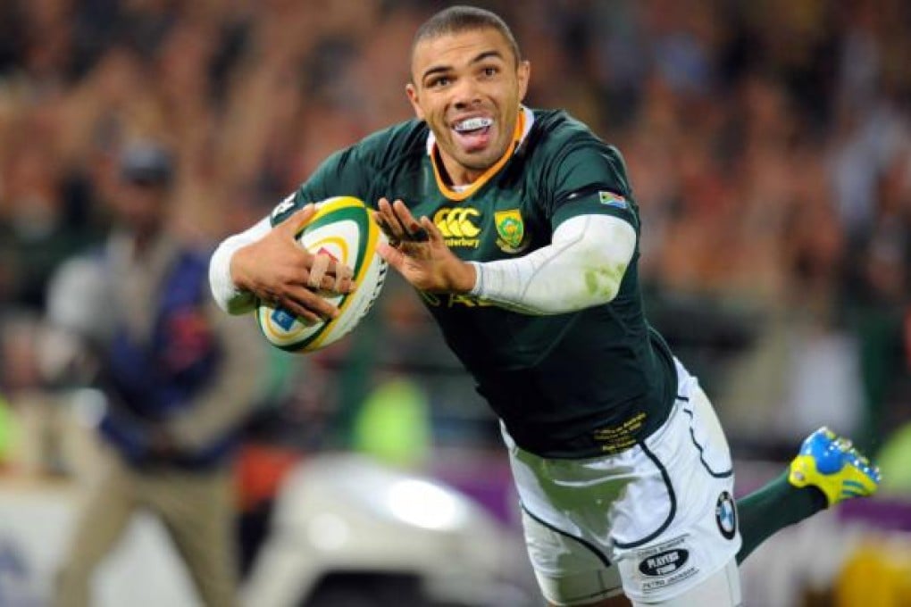 South Africa’s Bryan Habana scores a try against Australia. Photo: AFP