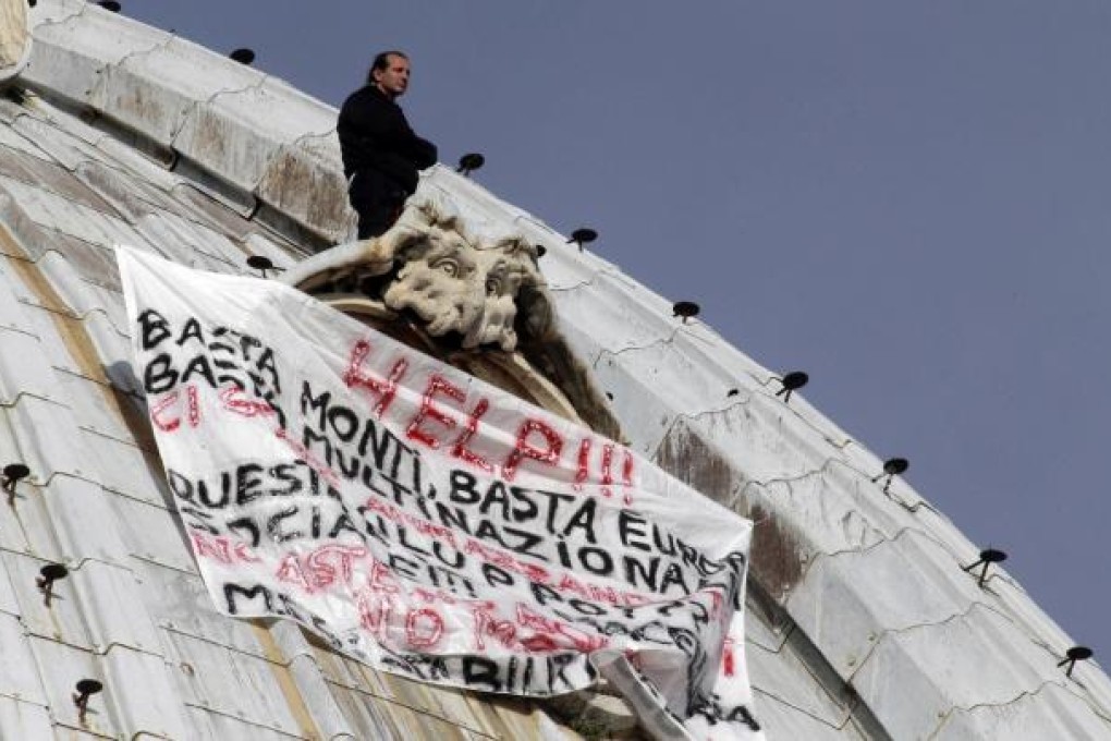 Marcello De Finizio makes his stand at St Peter's. Photo: AP