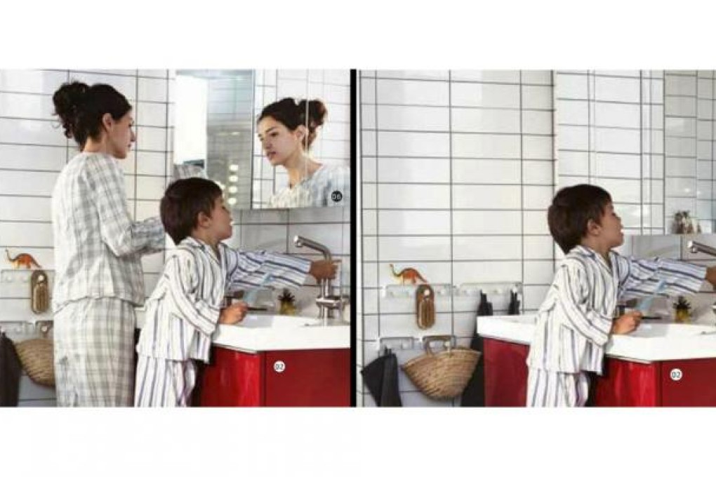 The Swedish (left) and Saudi versions of Ikea's catalogue. Photo: AFP