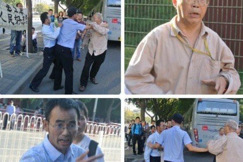 Han Deqiang (L) and his 80-something-year-old verbal opponent