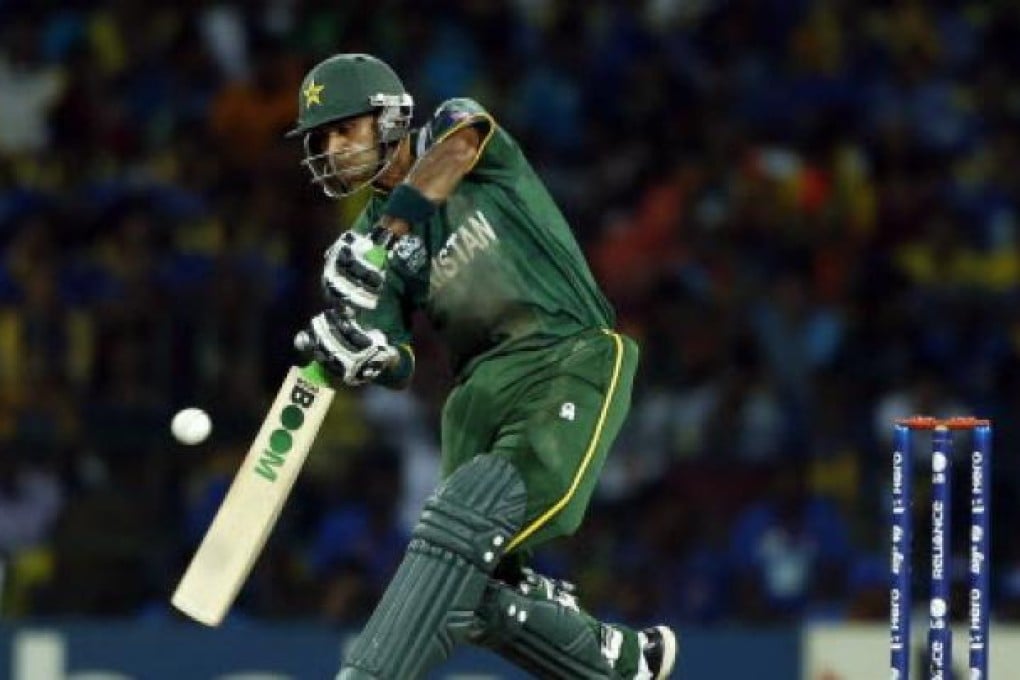 Pakistan's captain Mohammad Hafeez plays a shot during the ICC Twenty20 Cricket World Cup semi final match between Pakistan and Sri Lanka in Colombo, Sri Lanka, Thursday. Photo: AP