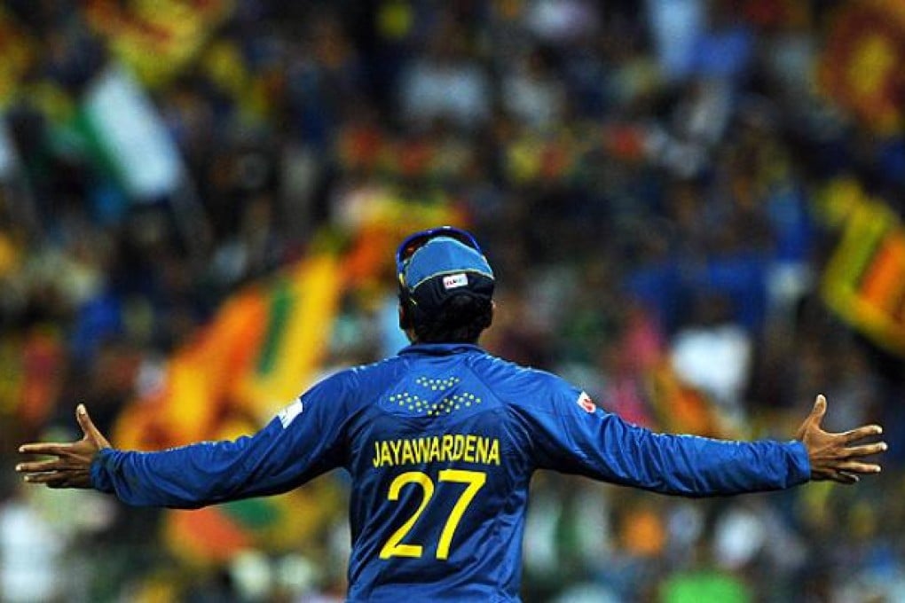 Sri Lankan captain Mahela Jayawardene celebrates victory over Pakistan. Photo: AFP