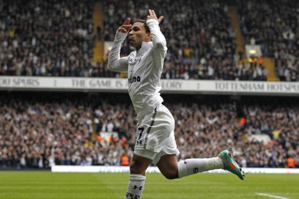 Tottenham's Aaron Lennon celebrates his goal. Photo: AFP