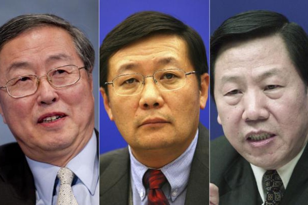 Zhou Xiaochuan (left), Lou Jiwei (centre) and Dai Xianglong will play roles in shaping the new financial hierarchy. Photos: Bloomberg, Reuters