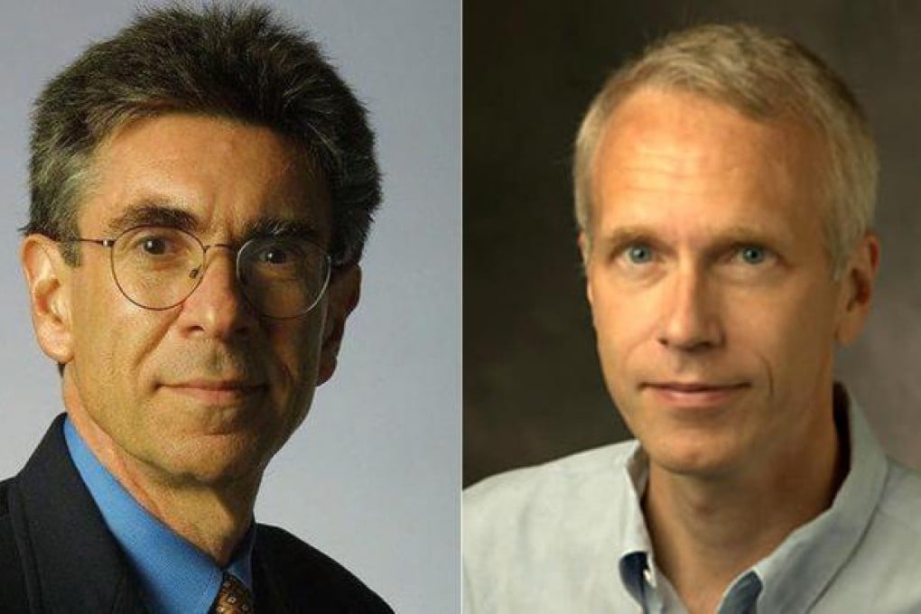 US scientists Robert Lefkowitz, left, and Brian Kolbika. Photos: AFP