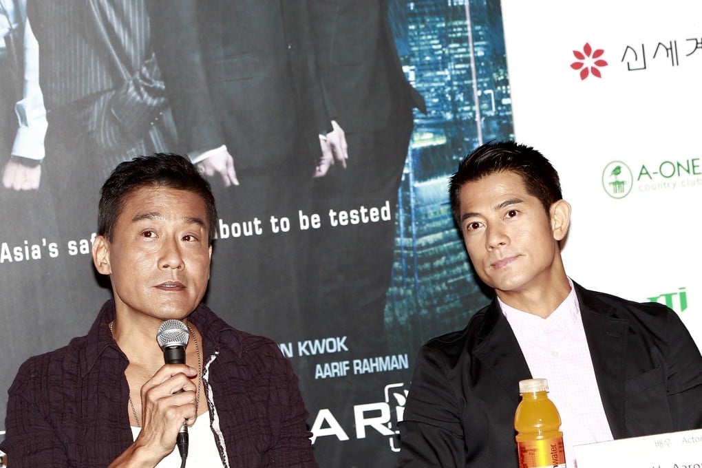 Tony Leung Ka Fai, left, and co-star Aaron Kwok pictured at the 17th Busan International Film Festival last week as they promoted their film, Cold War. Photo: EPA