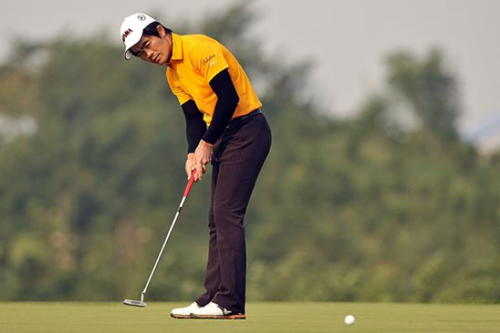 Liang Wenchong of China in action on day two of the Nanshan China Masters at the Nanshan International Golf Club. Photo: AFP