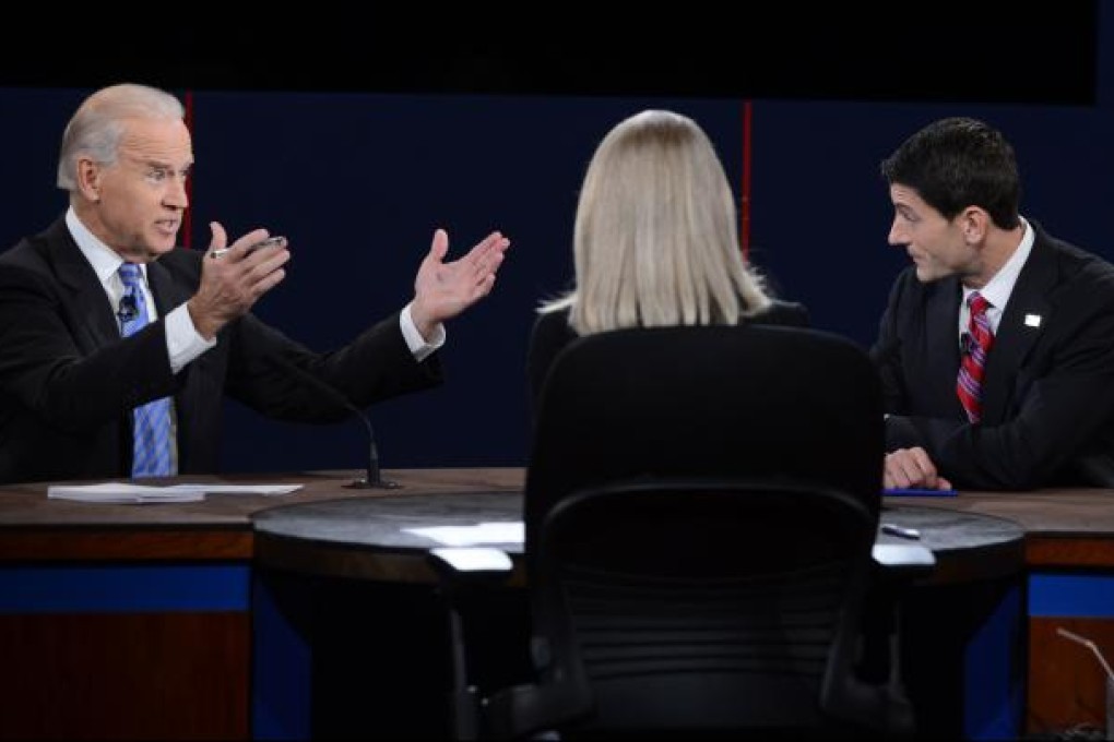 US Vice-President Joe Biden (left) and Republican vice-presidential candidate Paul Ryan (right) participate in the vice-presidential debate at the Norton Center at Centre College in Danville, Kentucky. Photo: AFP