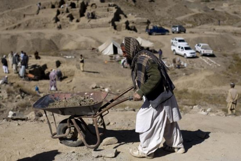 Archaeologists work near Kabul before miners move in. Photo: AP