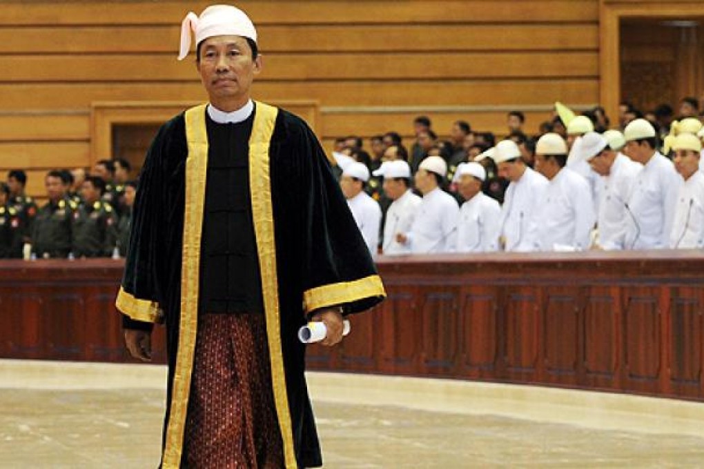 Lower house speaker Shwe Man in Myanmar's parliament in Naypyidaw. Photo: AFP