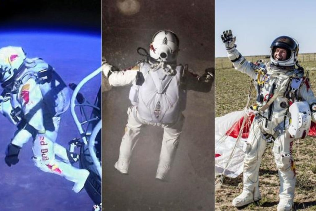 Felix Baumgartner jumped from 39,055 metres and hit a speed of 1,343 km/h. Photos: AFP/www.redbullcontentpool.com/Jay Nemeth, EPA/Jay Nemeth/Red Bull Stratos, Reuters