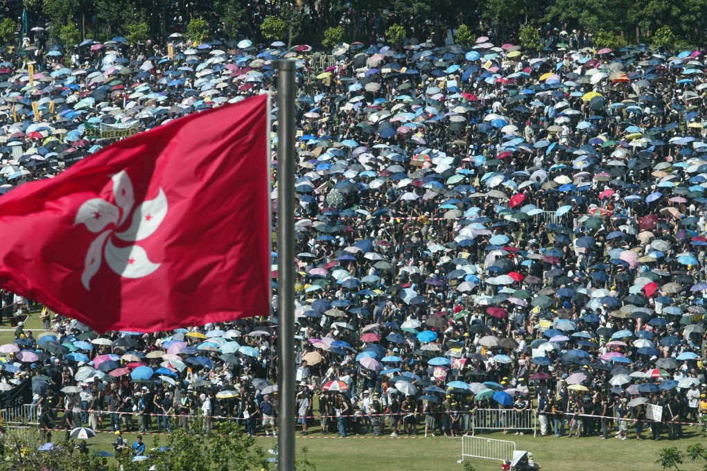 On July 1, 2003, 500,000 marched against the Article 23 bill. One analyst fears such freedoms may soon be curbed. Photo: Martin Chan