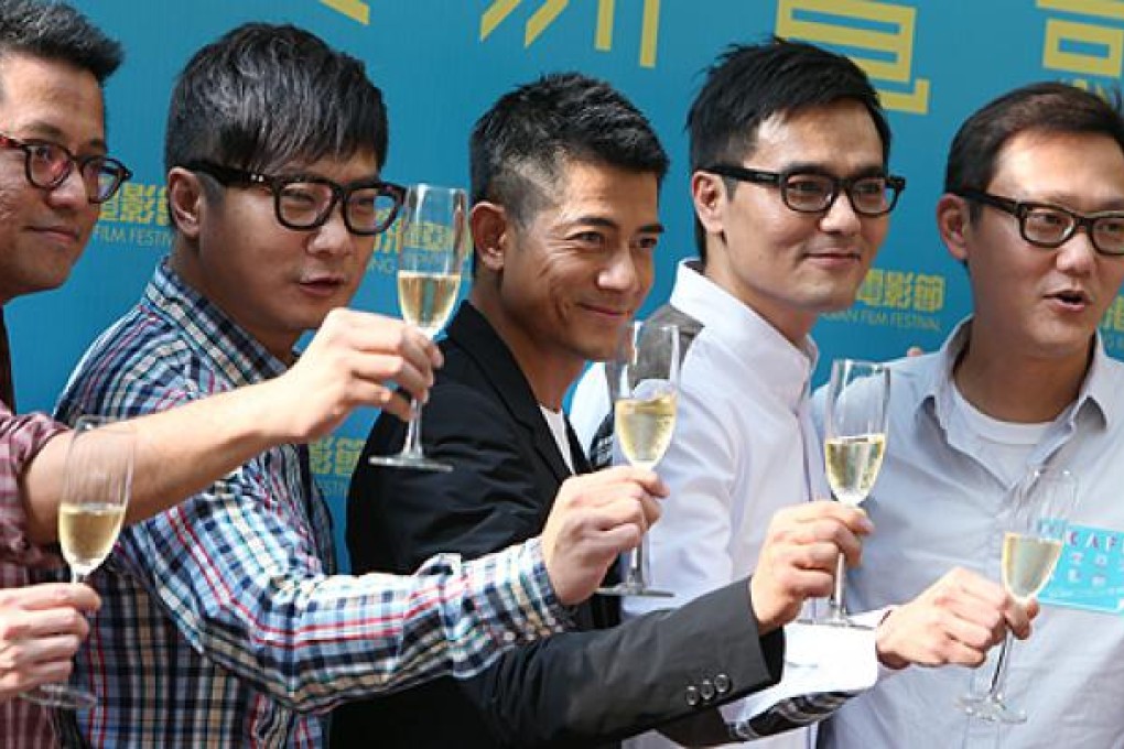 (From left) Longman Leung Lok-man, Chin Ka-lok, Aaron Kwok Fu-shing, Lam Ka-tung and Sunny Luk Kim-ching kick off the Hong Kong Asian Film Festival on Tuesday. Photo: Sam Tsang