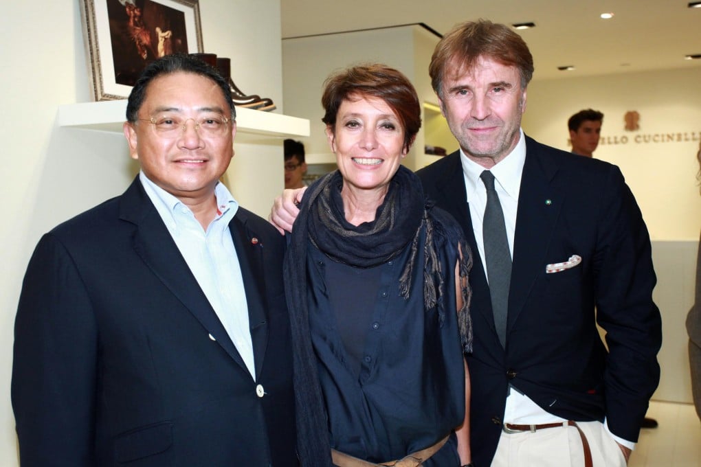 David Hong (left), Federica and Brunello Cucinelli