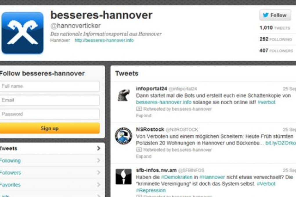 The Besseres Hannover Twitter account. Photo: SCMP Pictures