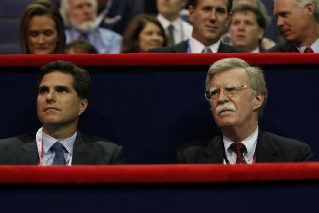 Tagg Romney (left), sits next to former US Ambassador to the United Nations, John Bolton. Photo: NYT