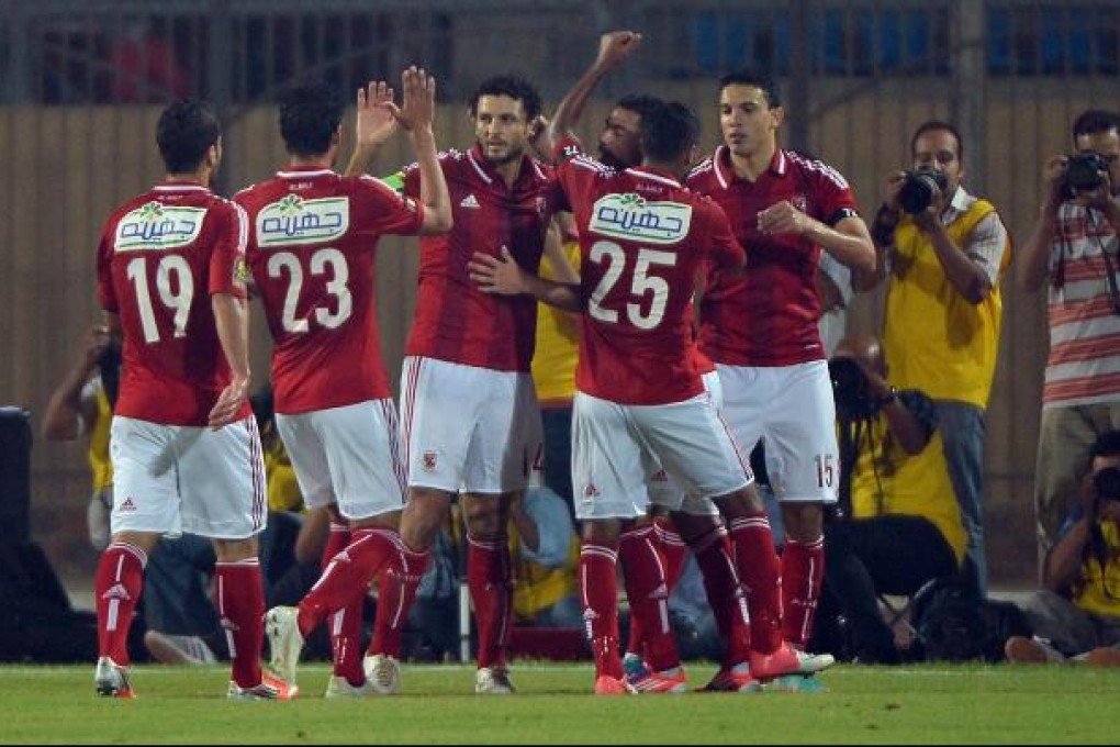 Al-Ahly players celebrate their goal versus Sunshine. Photo: AFP