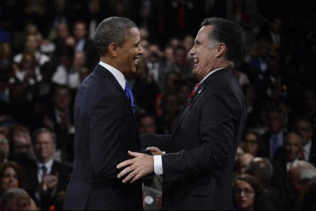 Barack Obama and Mitt Romney at their final debate.