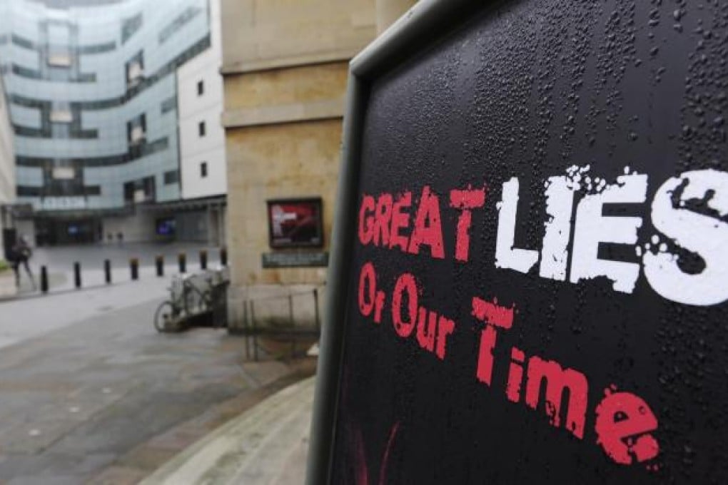 A sign outside Broadcasting House in London could well be alluding to the turmoil roiling the BBC over the Jimmy Savile scandal. Photo: EPA