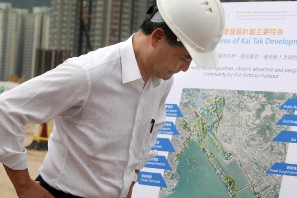 Chief Executive Leung Chun-ying visits the Kai Tak development site. Photo: K. Y. Cheng