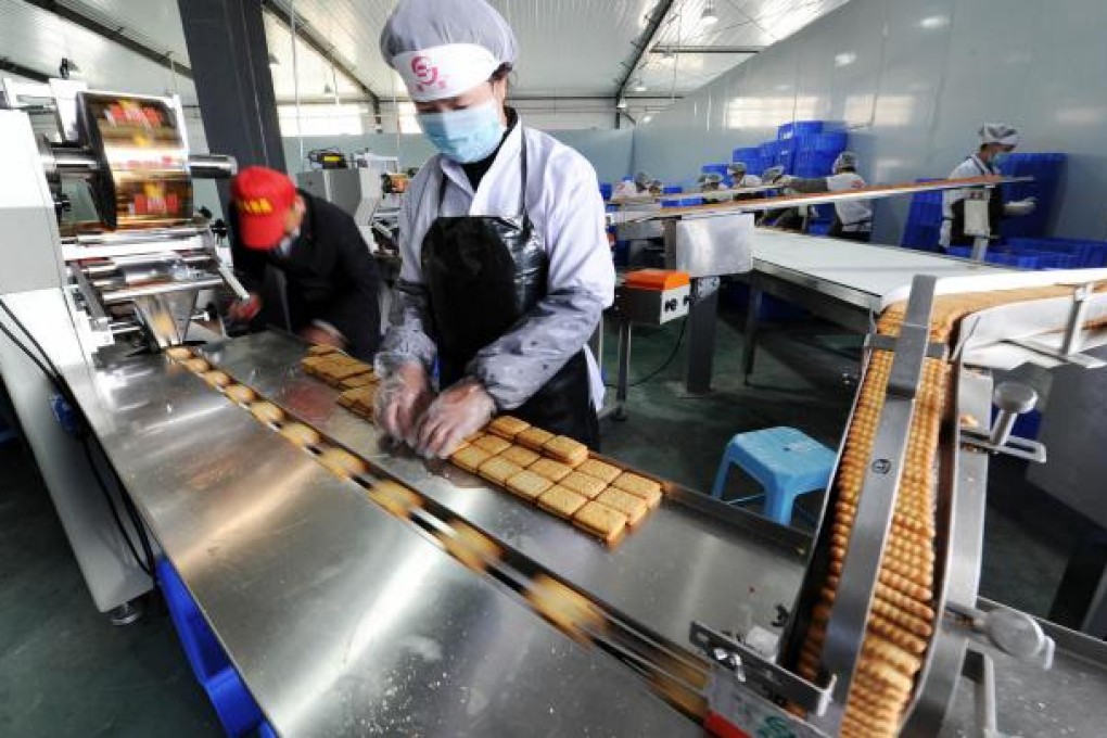 A biscuit factory in Ningxia. Industrial profits for the year to date are still down 1.8 per cent from last year. Photo: Xinhua