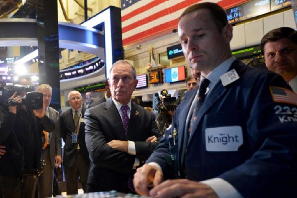 New York City Mayor Michael Bloomberg visits the floor of the New York Stock Exchange on Wednesday, on the first day of trading. Photo: EPA